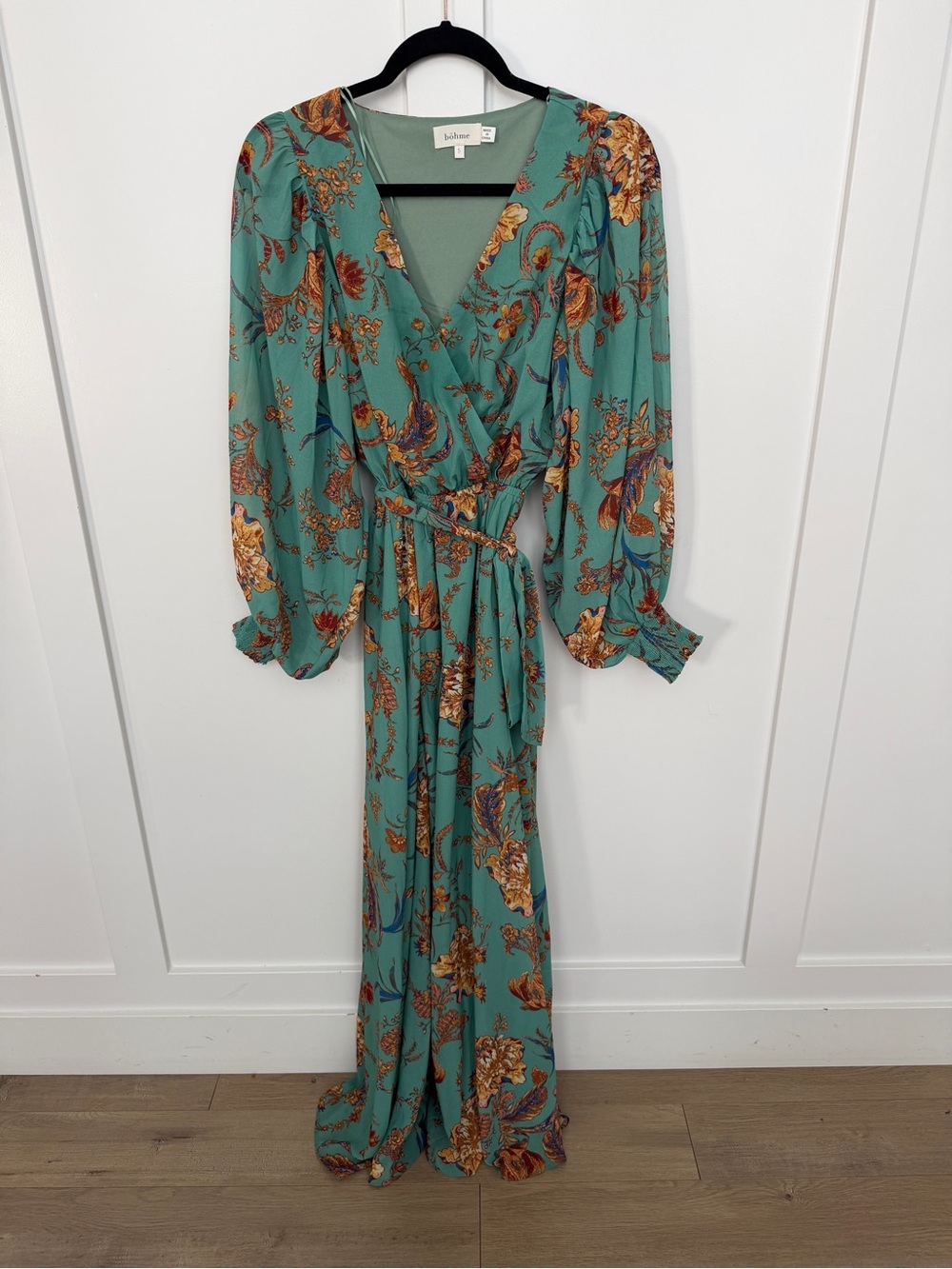 Bohme Bishop + Young Teal Floral Wrap Maxi Dress